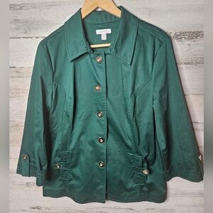 Charter Club Forest Green Cotton Jacket Womens XL Gold Buttons Business Casual